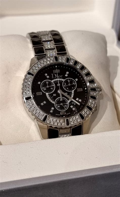 dior christal watch with diamonds|Dior Christal Chronograph Diamond Black Dial Watch .